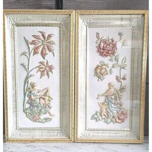 Vintage Four Seasons by Metal Craft MCM 3D Floral Wall Art Shadow Box Set of 2